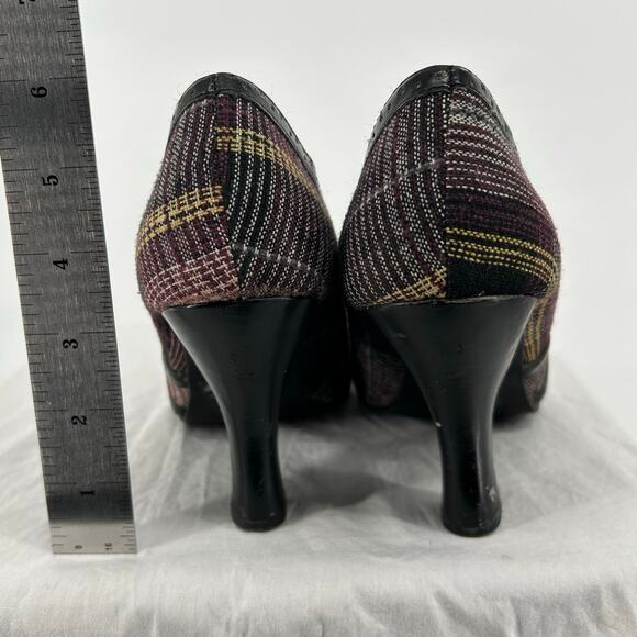 Vintage Y2K Women's 7.5 Bongo Bratz Canvas Plaid Pumps Round Toe Purple Heels - Picture 5 of 8